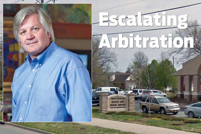 Attorney David Couch of Little Rock said the number of lawsuits forced into arbitration is on the rise. | (Photo of Couch by Jason Burt; Fayetteville Health and Rehab Center courtesy Google Street View)