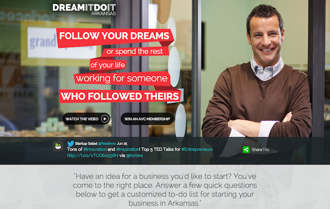 This photo shows the newly launched DreamItDoItArkansas.com. The site is meant to provide first-time entrepreneurs with help navigating the process and requirements of opening a business in Arkansas.