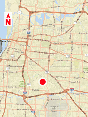 The red dot highlights the area of Memphis, Tennessee, where an affiliate of ArcBest has purchased properties.