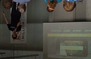 Josh Moody explains his Overwatch combat gaming app at Wednesday's 1 Million Cups event at the Little Rock Regional Chamber of Commerce.