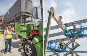 Sam Dean, executive director of the Amazeum, gives a tour of the grounds. Workers place beams on the grounds of the Amazeum. | (Photos by Beth Hall)