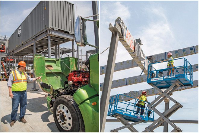 Sam Dean, executive director of the Amazeum, gives a tour of the grounds. Workers place beams on the grounds of the Amazeum. | (Photos by Beth Hall)