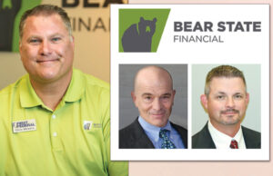 “Anytime there’s change, we think that creates opportunity for us,” says Chris Wewers (left), CEO of Harrison’s First Federal Bank. Inset: Rick Massey, president, CEO and chairman of Bear State Financial; Jason Lenderman, president and CEO of First National Bank of Hot Springs. | (Wewers photo by Jason Burt)