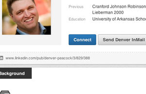 The LinkedIn.com profile for Denver Peacock displays his new firm's name, The Peacock Group.
