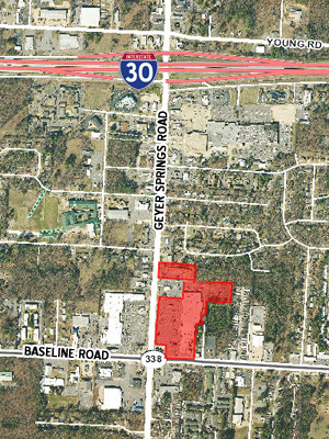 Geyer South and the Geyer Springs Shopping Center (shaded in red) were purchased by a Brooklyn, New York, limited liability company.