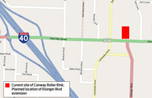 Plans call for Elsinger Blvd to cross E. Oak Street in Conway, through property where Conway Roller Rink currently stands.