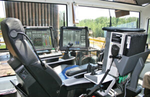 The control cab of the new generation of drilling rigs, featuring joystick technology with touch screen applications, has been likened to the cockpit of a Star Wars spacecraft.