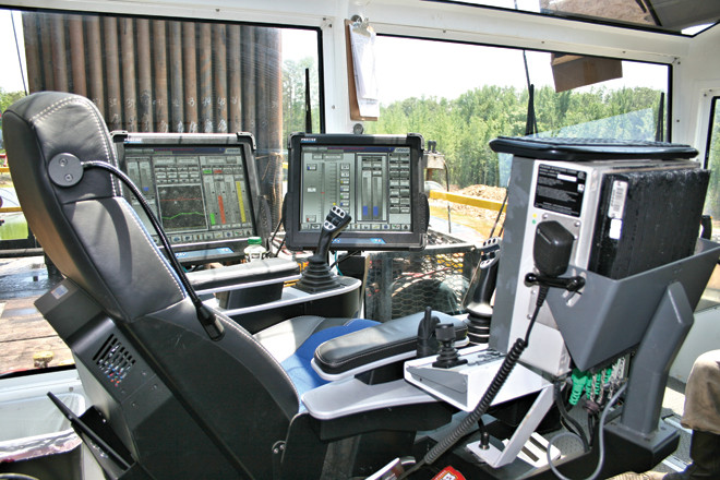 The control cab of the new generation of drilling rigs, featuring joystick technology with touch screen applications, has been likened to the cockpit of a Star Wars spacecraft.