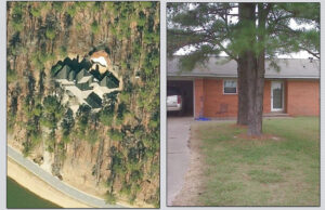 From left, an aerial view of the Crews property in west Little Rock being foreclosed on by Centennial Bank and the property in Lonoke County on which IberiaBank has secured a claim. |&nbsp; (PAGIS/Lonoke County Assessor)