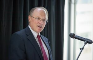Phillip Stafford, president of the University of Arkansas Technology Development Foundation, addresses the crowd at the "Celebrating 10 Years of Innovation" event held&nbsp;Thursday&nbsp;at the Arkansas Research and Technology Park.