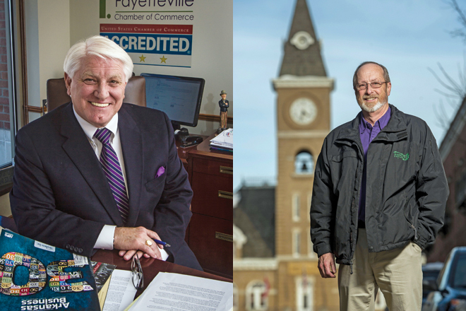 Steve Clark (left), president and CEO of the Fayetteville Chamber of Commerce, says &ldquo;This is about an ordinance that isn&rsquo;t workable or well defined.&rdquo; While&nbsp;Fayetteville Mayor Lioneld Jordan (right) says complaints about vague wording in the ordinance aren&rsquo;t valid.