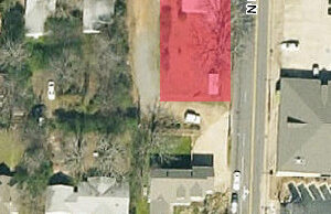 Regions Bank's request for a rezoning of the property shaded in red above was denied.