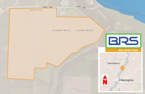 Construction of the Big River Steel manufacturing plant in Osceola is taking place in the area shaded above.