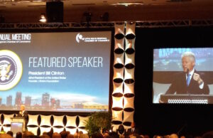 Former President Bill Clinton addresses the Little Rock Regional Chamber of Commerce on Dec. 4 at its annual meeting at the Statehouse Convention Center in downtown Little Rock.