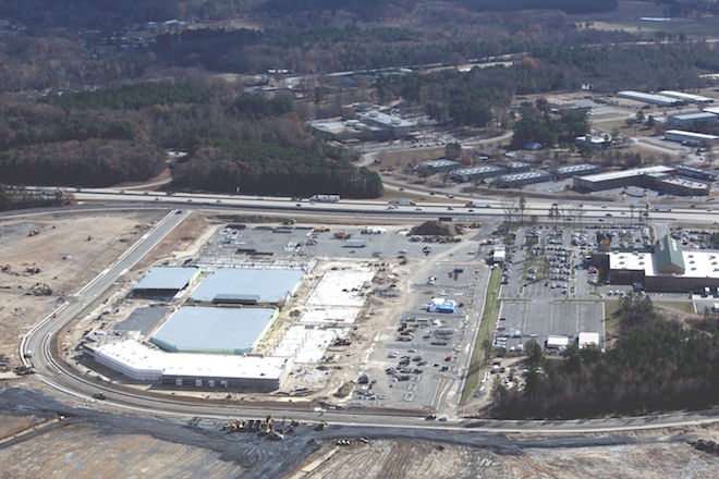 This aerial photo of the Outlets at Little Rock was taken in December. The 325,000-SF shopping center is to open in the summer.