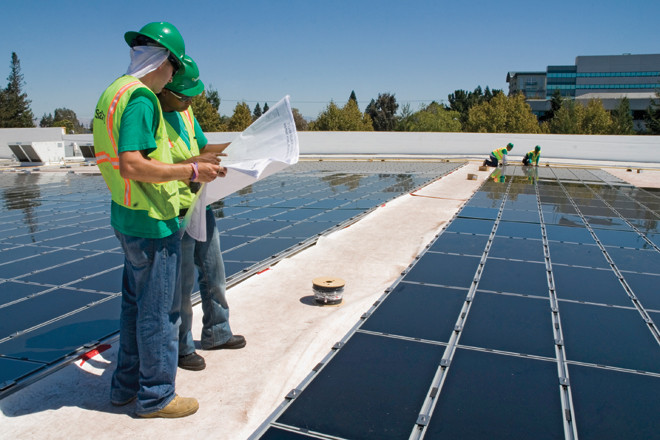 Thin film solar panels on a Walmart store in Mountain View, California. | (Photo provided)