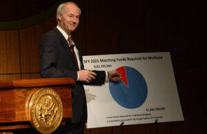 Gov. Asa Hutchinson makes a point about Arkansas' private option at UAMS last week. | (Photo courtesy&nbsp; Facebook.com/AsaForArkansas)