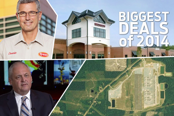 &nbsp;The biggest deals of 2014 were served by&nbsp;(counter-clockwise from top left:) Tyson Foods, Murphy Oil, Entergy subsidaries and HealthSouth Corp.