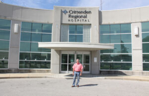 Crittenden County Judge Woody Wheeless outside the shuttered Crittenden Regional Hospital. | (Photo by Mark Friedman)