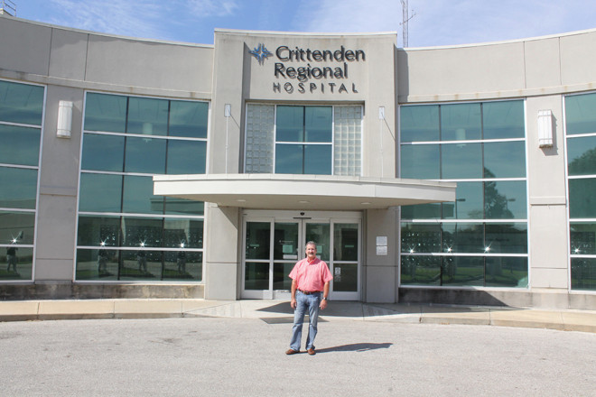 Crittenden County Judge Woody Wheeless outside the shuttered Crittenden Regional Hospital. | (Photo by Mark Friedman)