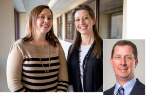 Tiffany Senavinin, left, HR director at Maverick, and Leanne Kamps, also with Maverick, formed a Driver Wellness Team that led to the production of a helpful tips video. Burton Weis of USA Truck (inset) says blood drives for truckers not only have provided donations for charity, but also has allowed them to be screened for factors like&nbsp;cholesterol levels.