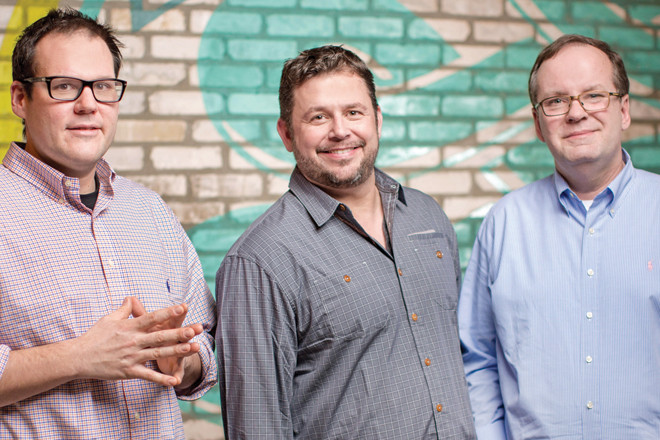 Yellow Rocket Concepts partners John Beachboard, from left, Scott McGehee and Russ McDonough.
