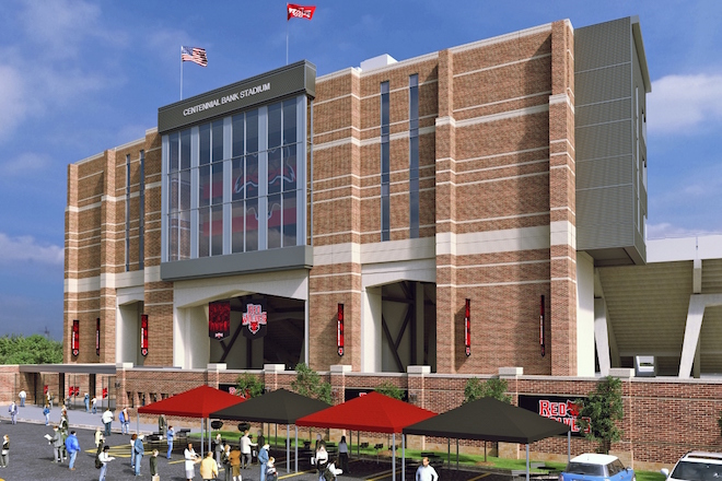 An artist's rendering of&nbsp;Centennial Bank Stadium on the campus of Arkansas State University in Jonesboro.