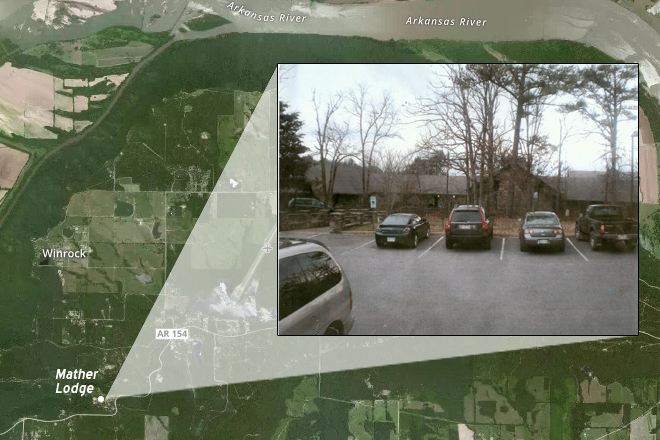 The photo contained in the map, taken by a tourist, shows John Glasgow's SUV (center), parked in front of the Mather Lodge on Monday afternoon, Jan. 28, the day he disappeared.