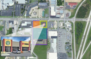 Artist rendering of a new Starbucks and AR Dentistry & Braces property on Race Street in Searcy.