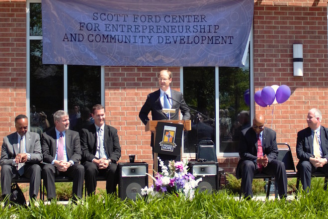 Scott Ford speaks at Arkansas Baptist College in Little Rock.