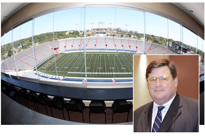 Kevin Crass (inset), the chairman of the War Memorial Stadium Commission, says there is plenty of support in central Arkansas for a bowl game to be added to the stadium's post-season schedule.