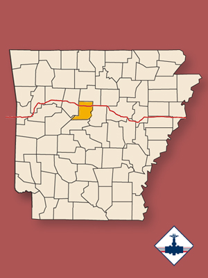 The planned path of the proposed Diamond Pipeline project crosses through Conway County, shaded.