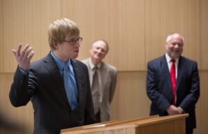 Douglas Hutchings, CEO of Picasolar, speaks to the crowd&nbsp;Wednesday&nbsp;at the dedication of the UA startup's new headquarters at the Arkansas Research and Technology Park.