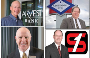 Clockwise from left: Arvest Bank president and CEO Kevin Sabin, Home BancShares president and CEO Randy Sims, Simmons First National Corp. chairman and CEO George A. Makris Jr., and Bank of the Ozarks chairman and CEO George Gleason.