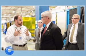 Pratt & Whitney staffers show U.S. Rep. Steve Womack around the company’s expanded Springdale plant during a May 27 tour.