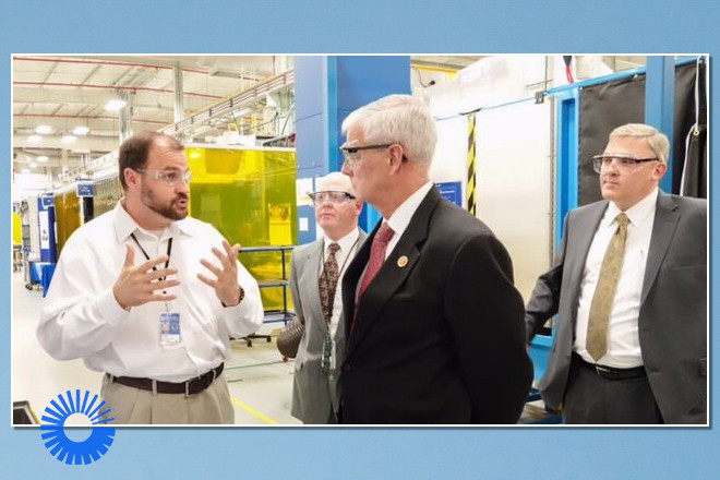 Pratt & Whitney staffers show U.S. Rep. Steve Womack around the company’s expanded Springdale plant during a May 27 tour.