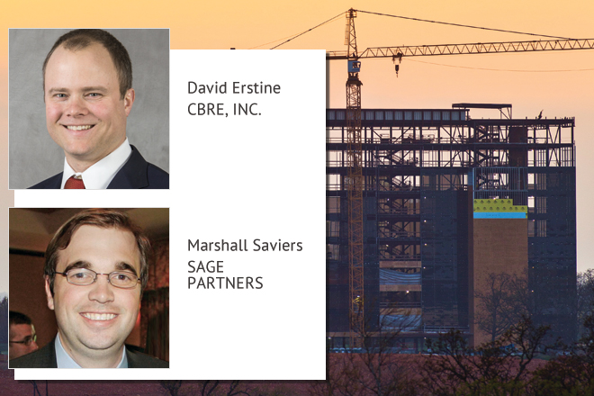 Hunt Tower, under construction in west Rogers, is contributing to a surge in new office space.