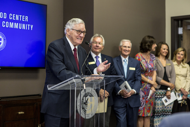 Former Ouachita Baptist University president, Dr. Ben M. Elrod, speaks at the dedication of the&nbsp;new Ben M. Elrod Center for Family and Community.