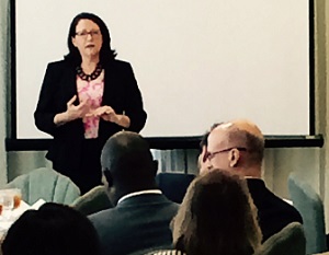 U.S. Chamber official Janet Kavinoky talks highway funding at the State Chamber's "Chamber Talks Transportation" luncheon.
