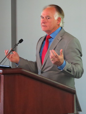 Terry Hartwick in December, announcing the Arkansas Women's Hall of Fame.