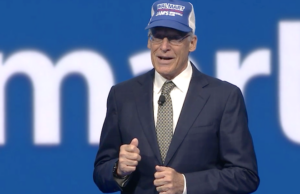 Wal-Mart Stores Inc. Chairman Rob Walton speaking during the 2015 shareholders' meeting at Bud Walton Arena in Fayetteville.