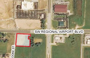 A recently purchased tract of land (shaded above) facing a Walmart Neighborhood Grocery may soon see development of a 12,000-SF shopping center.