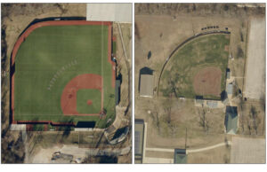 Parents at Fayetteville High School complained in a federal lawsuit that the girls&rsquo; softball field, right, isn&rsquo;t equivalent to the boys&rsquo; baseball field, left. The facilities are just one area where female athletes aren&rsquo;t treated the same as their male counterparts, according to the complaint.
