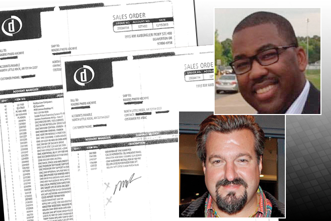 Bank records show that money loaned to John Rogers (below) for purchasing equipment for his business instead went to an account used by Earl Scott (top), a former football teammate of Rogers.