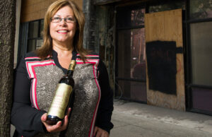 Margie Raimondo in front of the future location of Raimondo Winery on Main Street in Little Rock.