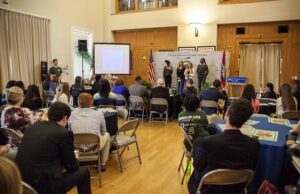 Noble Impact students present their startup idea at an Innovate 2 Educate event held in conjunction with EAST Initiative at the Clinton School of Public Service.