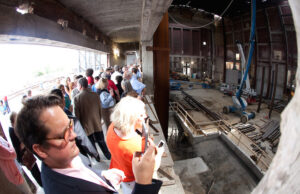 Visitors peek inside the $70 million renovation of Robinson Center Music Hall in Little Rock on Wednesday.
