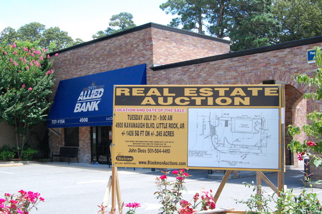 Allied Bank’s 4900 Kavanaugh Blvd. branch in Little Rock is on a list of properties to be auctioned later this month.