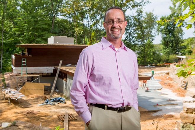Scott Eccleston, Crystal Bridges’ director of grounds and facilities, says the reassembly of the Bachman Wilson House, designed by famed architect Frank Lloyd Wright and moved from New Jersey, is nearly complete and the house should be open to tours by this fall.