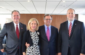 From left to right: Arkansas State University Chancellor Tim Hudson, Chucki Bradbury, Curt Bradbury and ASU System President Chuck Welch.